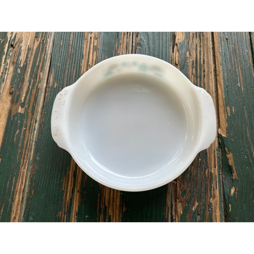 Vintage Glasbake Atomic North Star Milk Glass Casserole Dish Turquoise Brown MCM